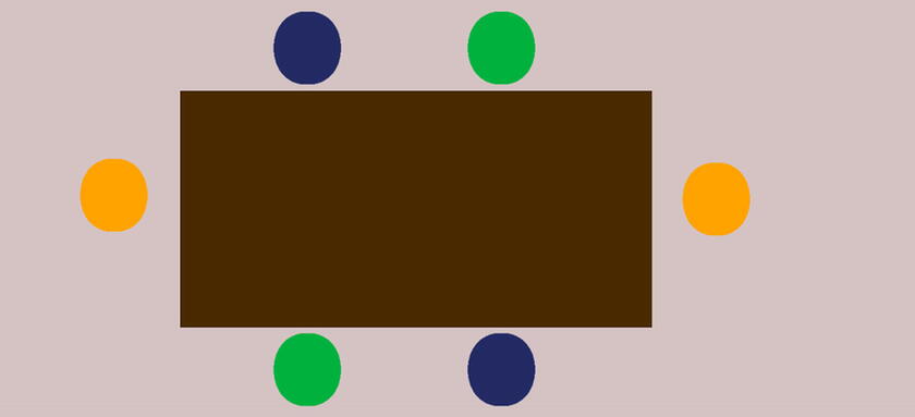 illustratie vergadertafel met rechthoek en cirkels